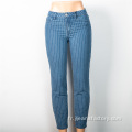 Vente chaude jeans droite à rayures personnalisées